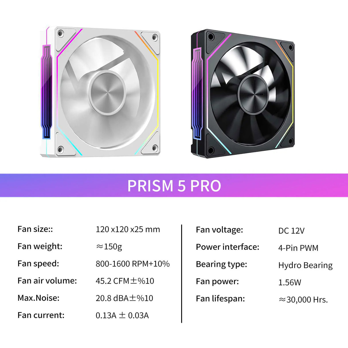 Cooler Fan Prism 5 Pro 120mm - ARGB 4 Pinos PWM Silencioso