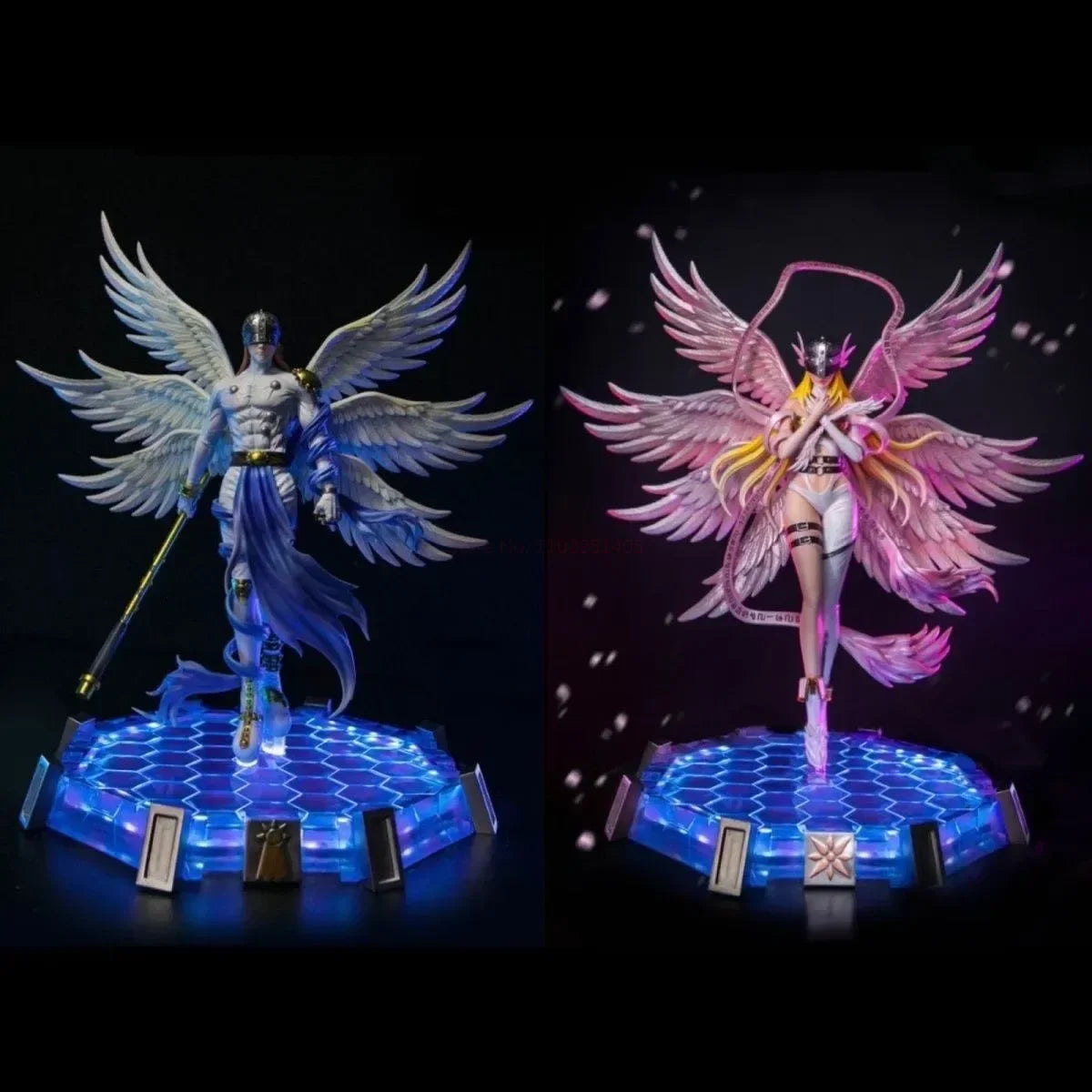 Action Figure Digimon Angewomon e Angemon 28cm - Estátua PVC com LED