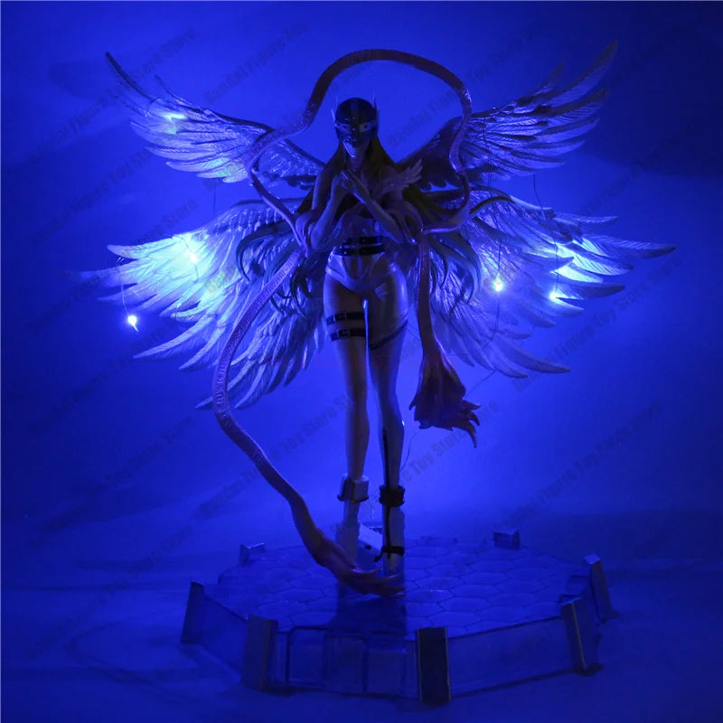 Action Figure Digimon Angewomon e Angemon 28cm - Estátua PVC com LED