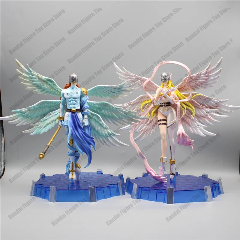 Action Figure Digimon Angewomon e Angemon 28cm - Estátua PVC com LED