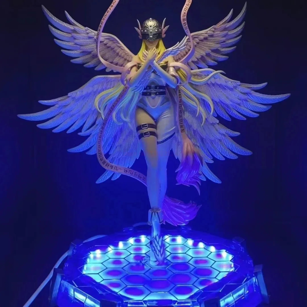 Action Figure Digimon Angewomon e Angemon 28cm - Estátua PVC com LED