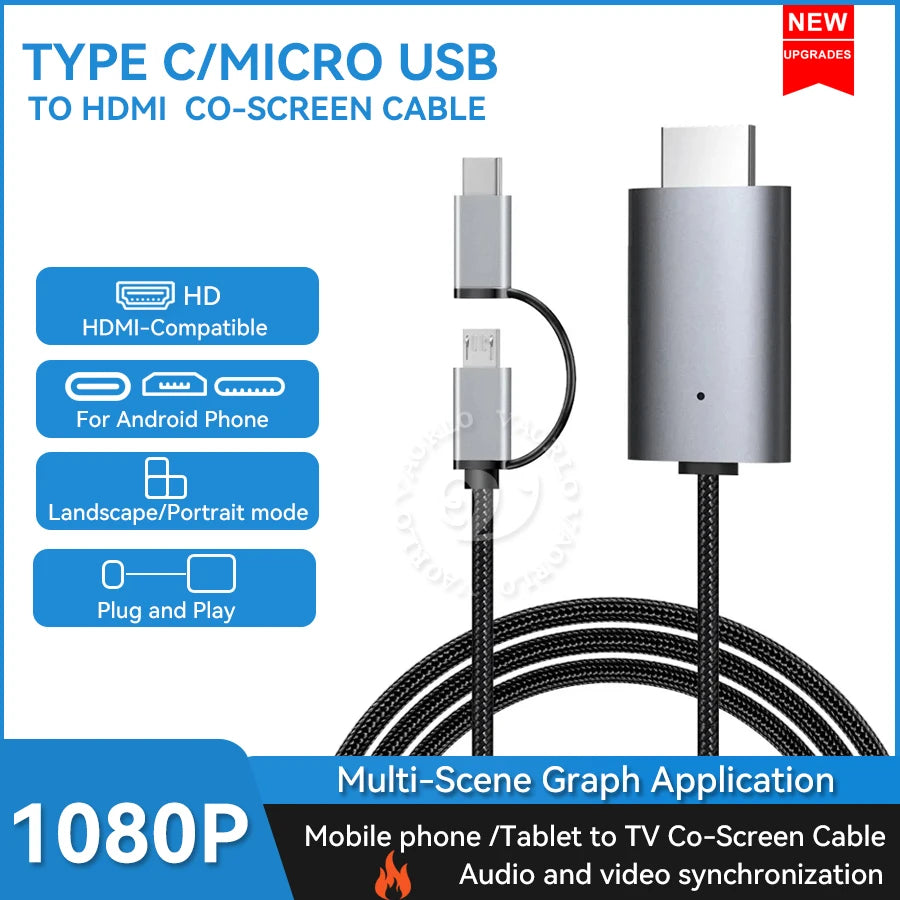Cabo Adaptador HDMI para Celular e Tablet - Espelhamento de Tela HD