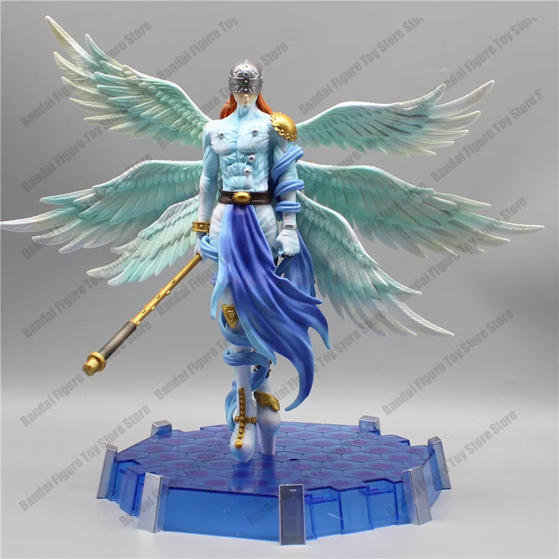 Action Figure Digimon Angewomon e Angemon 28cm - Estátua PVC com LED