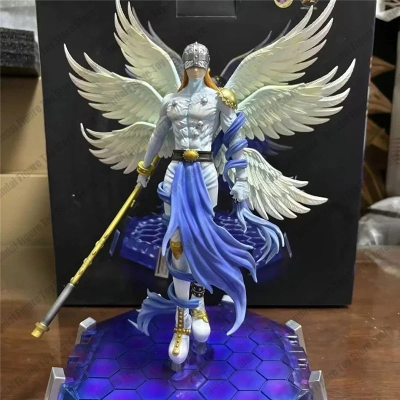 Action Figure Digimon Angewomon e Angemon 28cm - Estátua PVC com LED