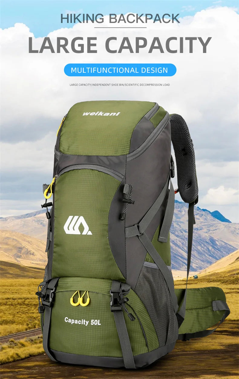 Mochila de Viagem e Trilha 50L Impermeável - Grande Capacidade para Montanhismo