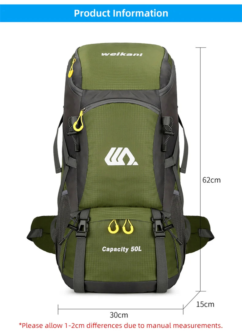 Mochila de Viagem e Trilha 50L Impermeável - Grande Capacidade para Montanhismo