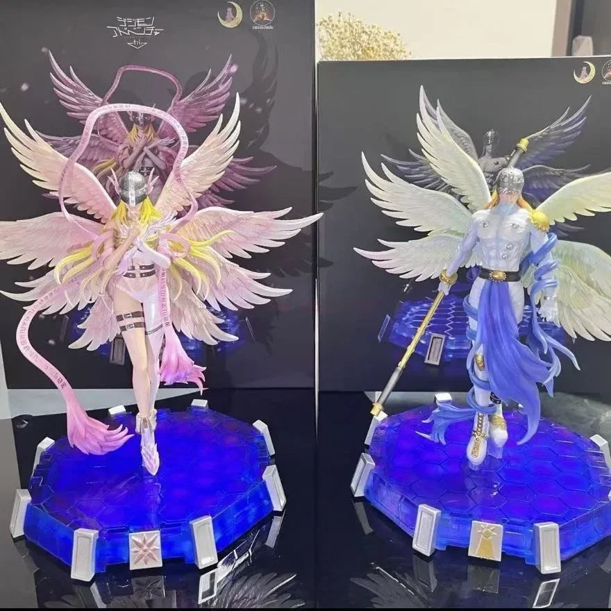 Action Figure Digimon Angewomon e Angemon 28cm - Estátua PVC com LED