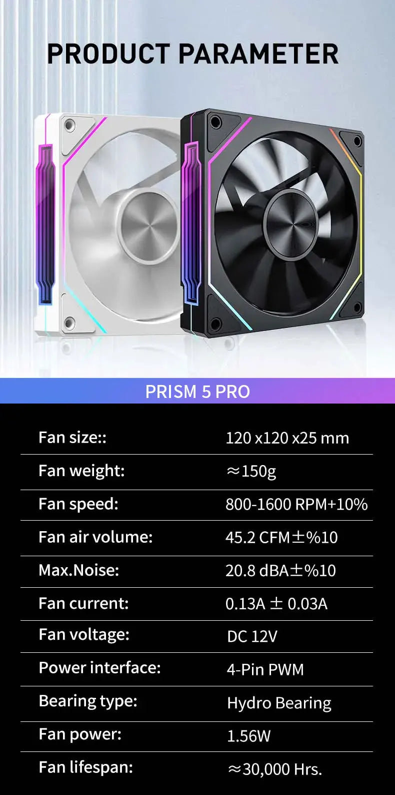 Cooler Fan Prism 5 Pro 120mm - ARGB 4 Pinos PWM Silencioso