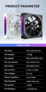 Cooler Fan Prism 5 Pro 120mm - ARGB 4 Pinos PWM Silencioso
