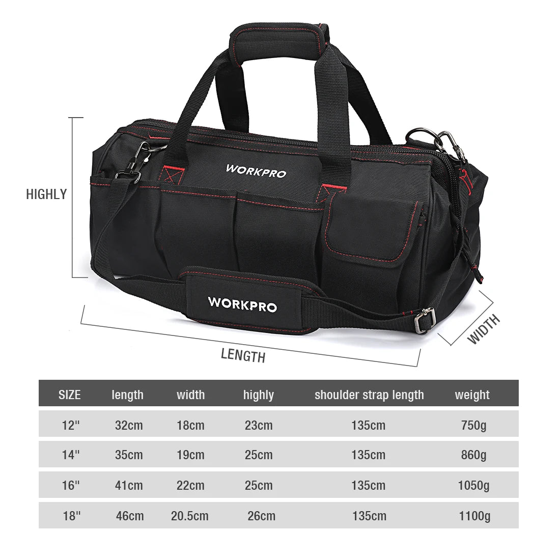 Bolsa Transversal WORKPRO Impermeável para Ferramentas e Viagem