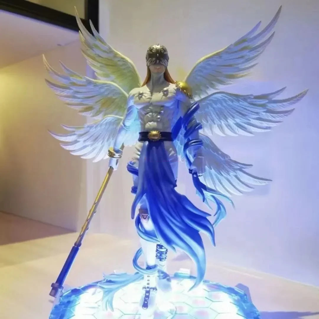 Action Figure Digimon Angewomon e Angemon 28cm - Estátua PVC com LED