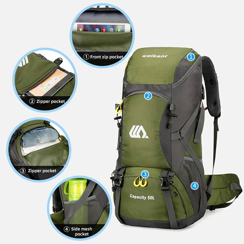 Mochila de Viagem e Trilha 50L Impermeável - Grande Capacidade para Montanhismo