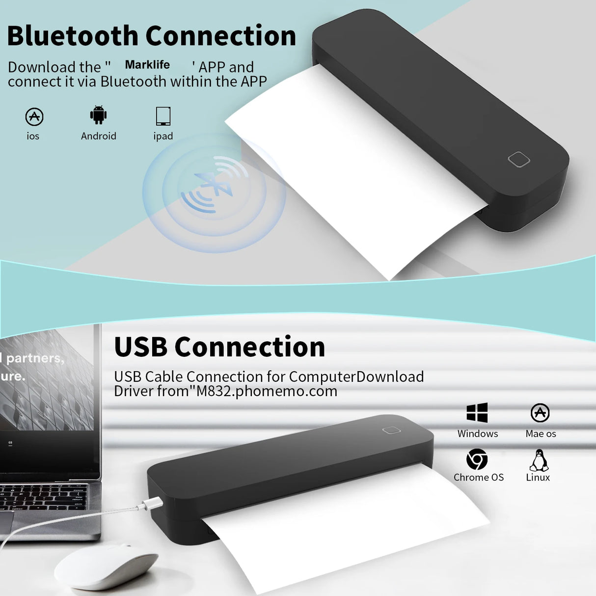 Impressora Térmica Portátil A4 Bluetooth Sem Tinta - Para Documentos e Office