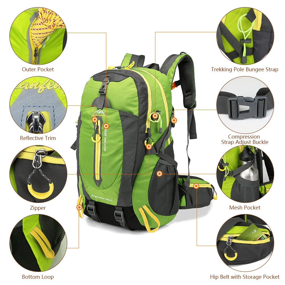 40l resistente à água mochila de viagem acampamento caminhadas portátil daypack trekking escalada sacos traseiros para homens mulheres caminhadas suprimentos