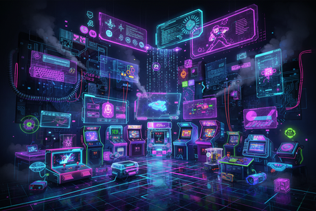 IMAGEM ESTILIZADA COM FOCO NO MUNDO GEEK COM AS CORES NEON FUTURISTA